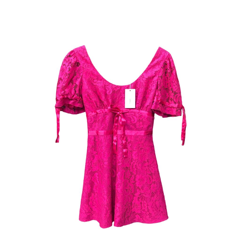 Lovers + Friends Cloud Nine Lace Scoop Back Puff Sleeve Mini Dress Pink S NWT